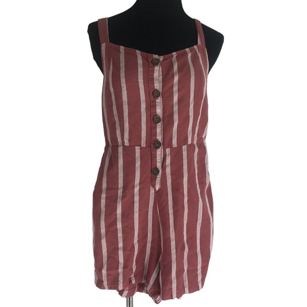 Love‎ Tree Short Romper Size Small Tie Back Striped Linen Blend